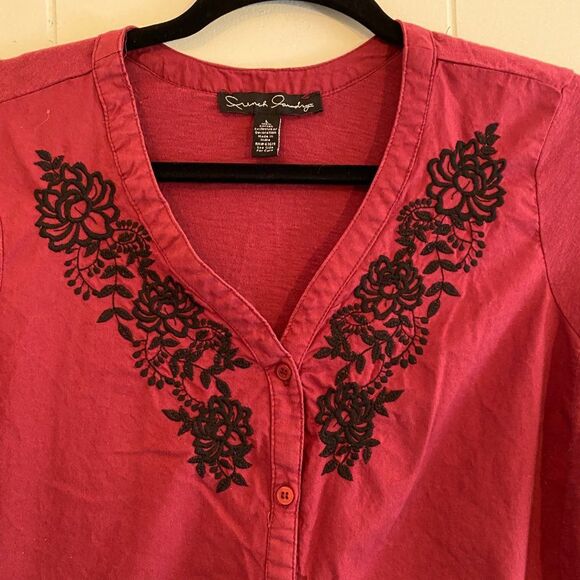 French Laundry Boho Embroider 100% Cotton V-Neck Button Down Womens Top Size L - Picture 2 of 4